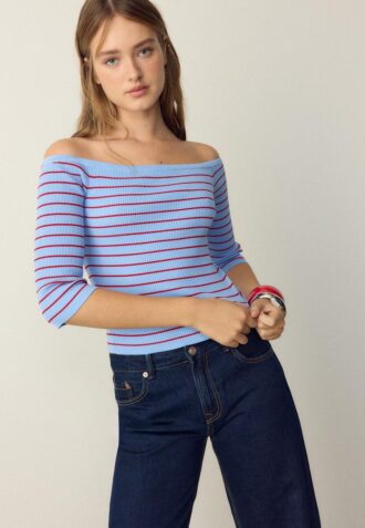 Přiléhavý pruhovaný pletený svetr