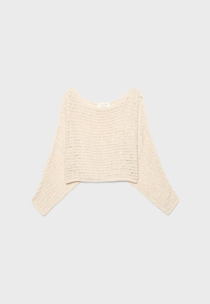 Pletený svetr s kapucí a stužkou