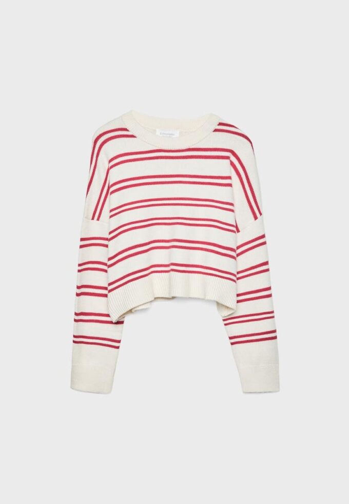 Pruhovaný zkrácený pletený svetr