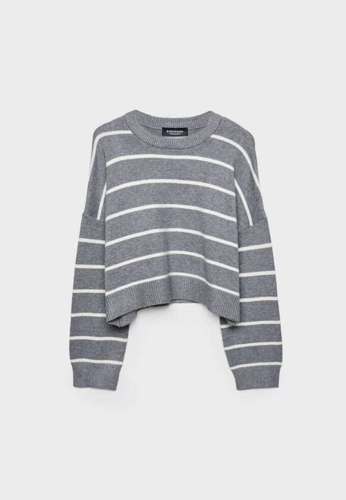 Pruhovaný zkrácený pletený svetr