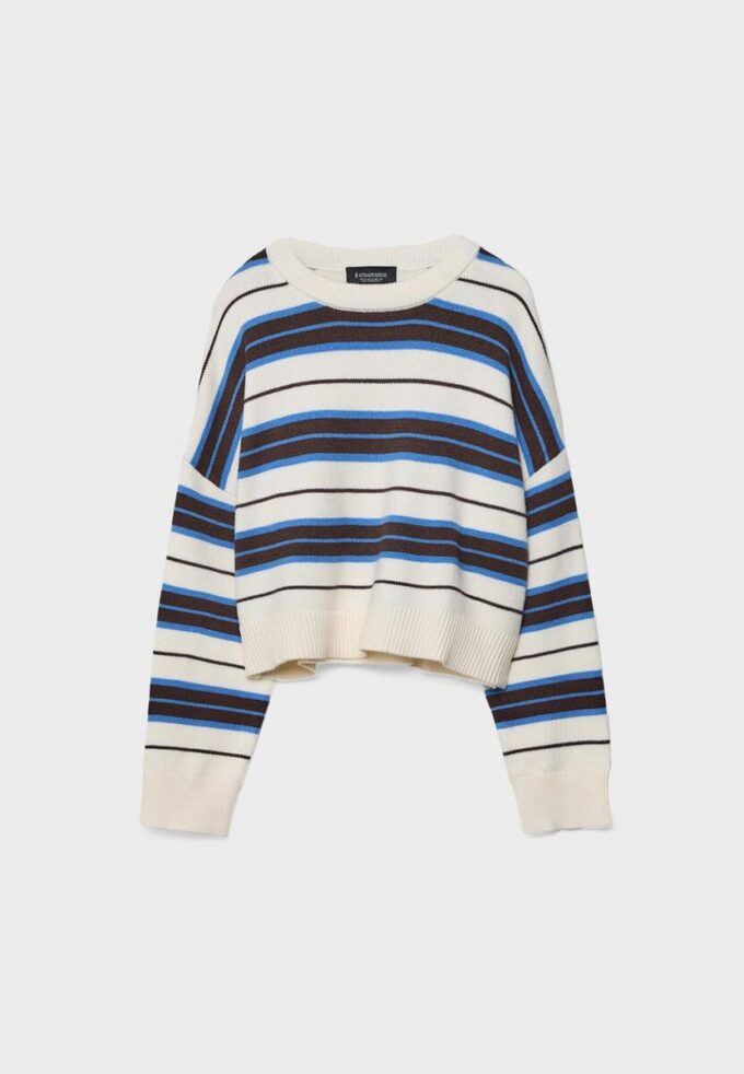 Pruhovaný zkrácený pletený svetr Pruhovaný zkrácený pletený svetr