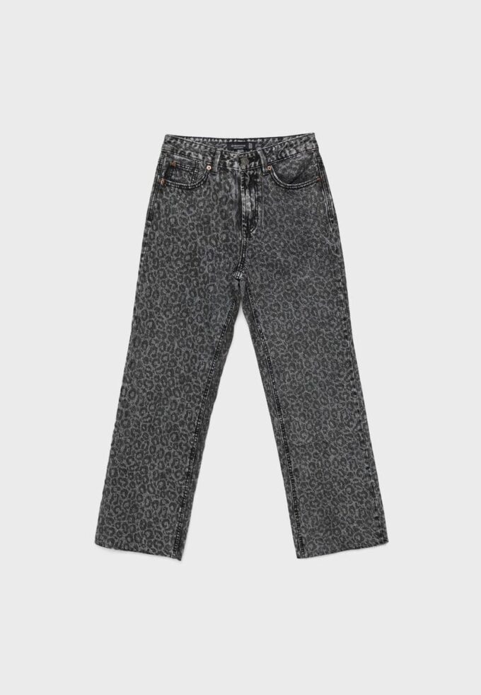 Rovné džíny s Wide Leg potisky a leopardím potiskem Rovné džíny s Wide Leg potisky a leopardím potiskem