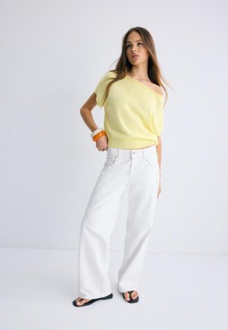 Rustikální pletená top s lodičkovým výstřihem