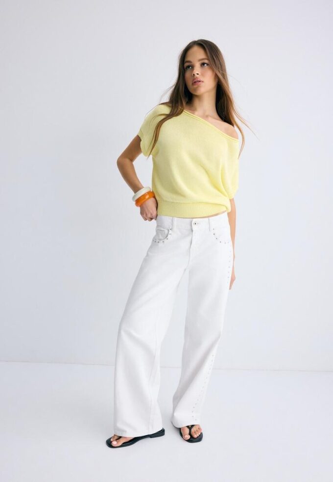 Rustikální pletená top s lodičkovým výstřihem Rustikální pletená top s lodičkovým výstřihem