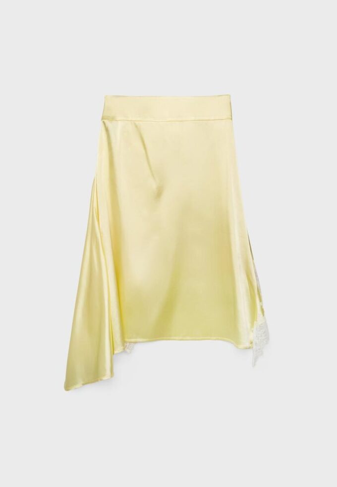 Saténová asymetrická midi sukně