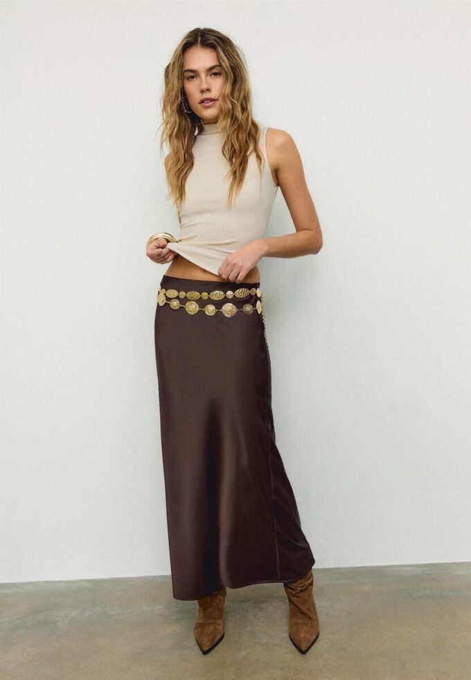 Saténová midi sukně Saténová midi sukně