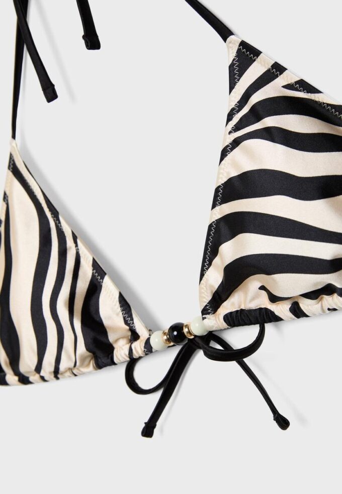 Saténové trojúhelníkové bikiny s potisky