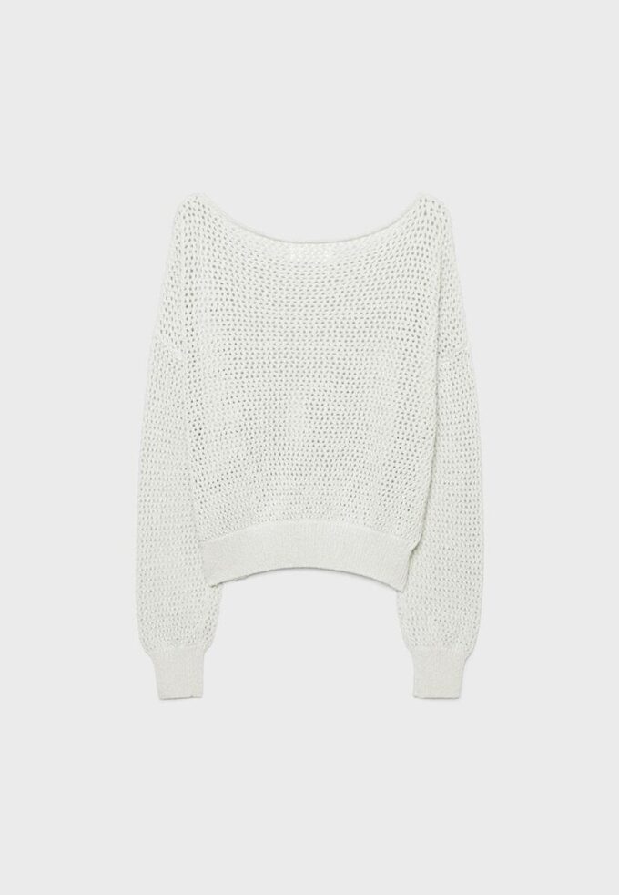 Síťovaný svetr s výstřihem do lodičky