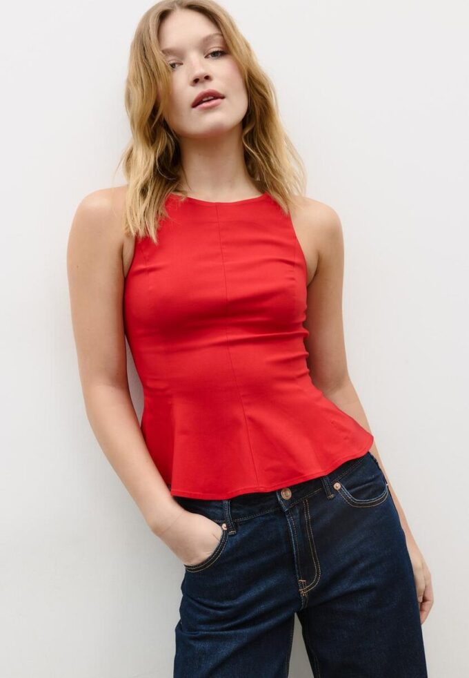 Top bez rukávů s volánovým lemem