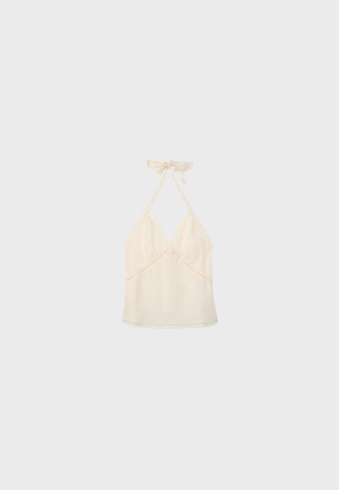 Top s halter výstřihem a krajkovým lemem Top s halter výstřihem a krajkovým lemem