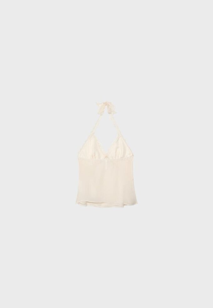 Top s halter výstřihem a krajkovým lemem Top s halter výstřihem a krajkovým lemem