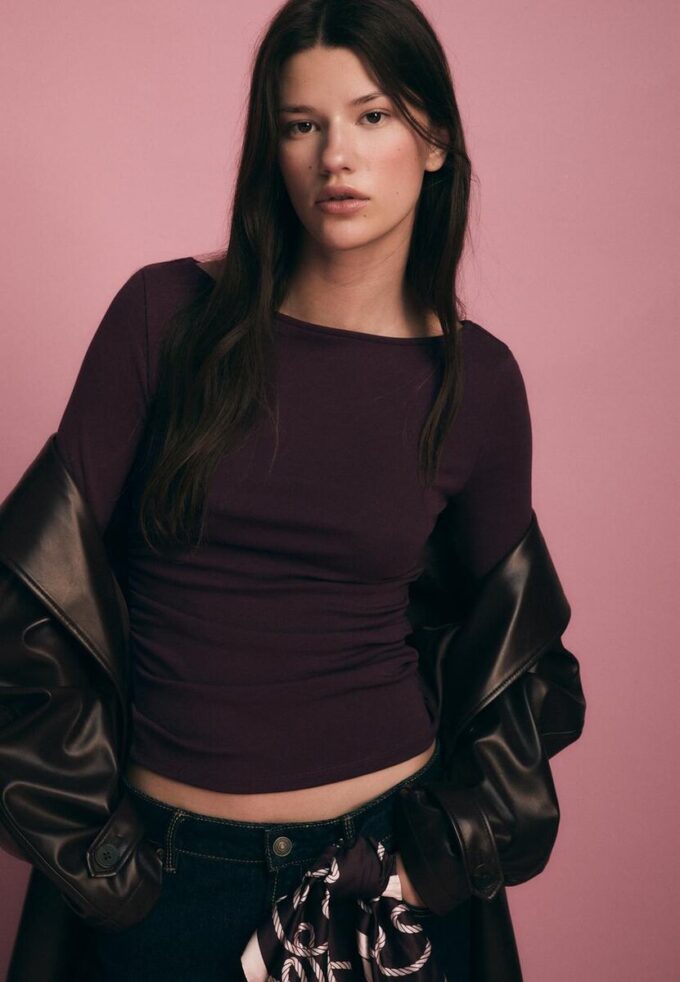 Tričko s dlouhým rukávem a řasením