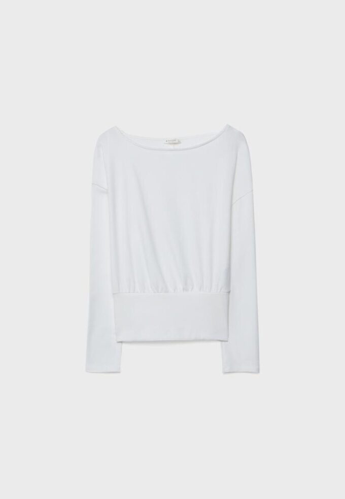 Tričko s dlouhým rukávem, výstřihem do V a lemem ve stylu kummerbundu