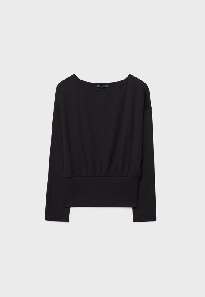 Tričko s dlouhým rukávem, výstřihem do V a lemem ve stylu kummerbundu