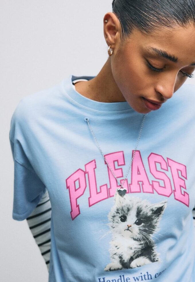 Tričko s krátkým rukávem s potiskem a aplikací