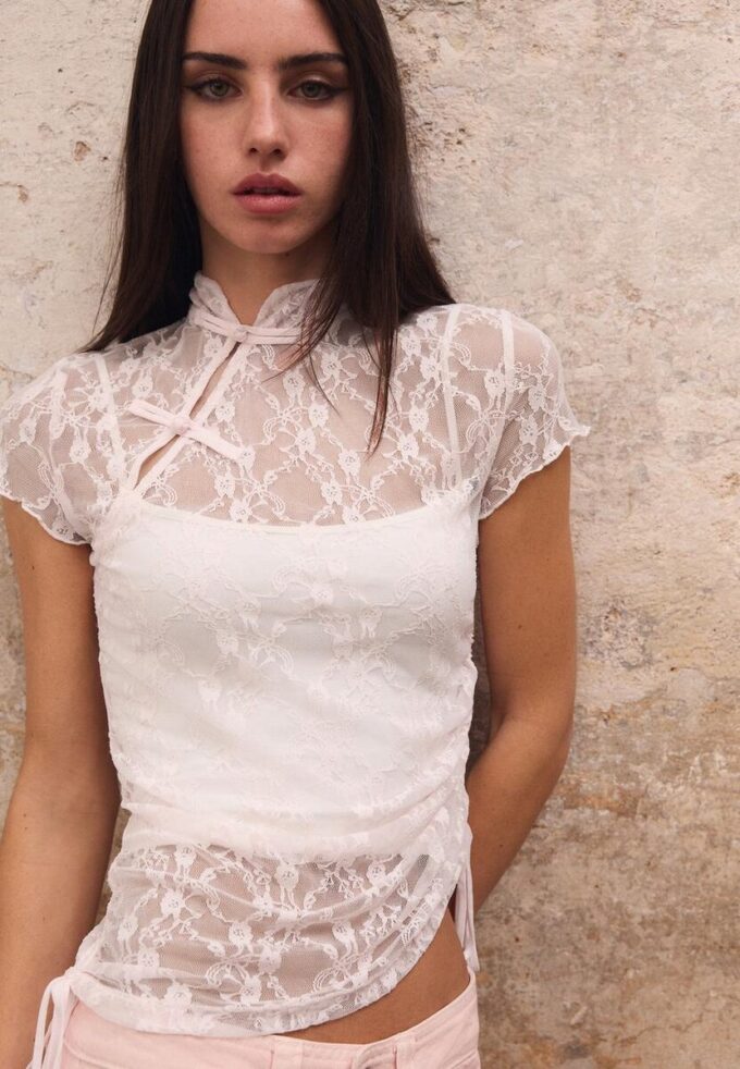 Tričko s krátkým rukávem ve stylu qipao