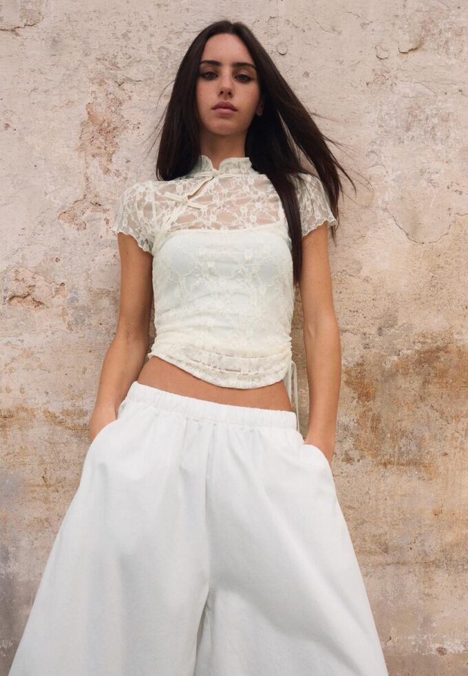 Tričko s krátkým rukávem ve stylu qipao