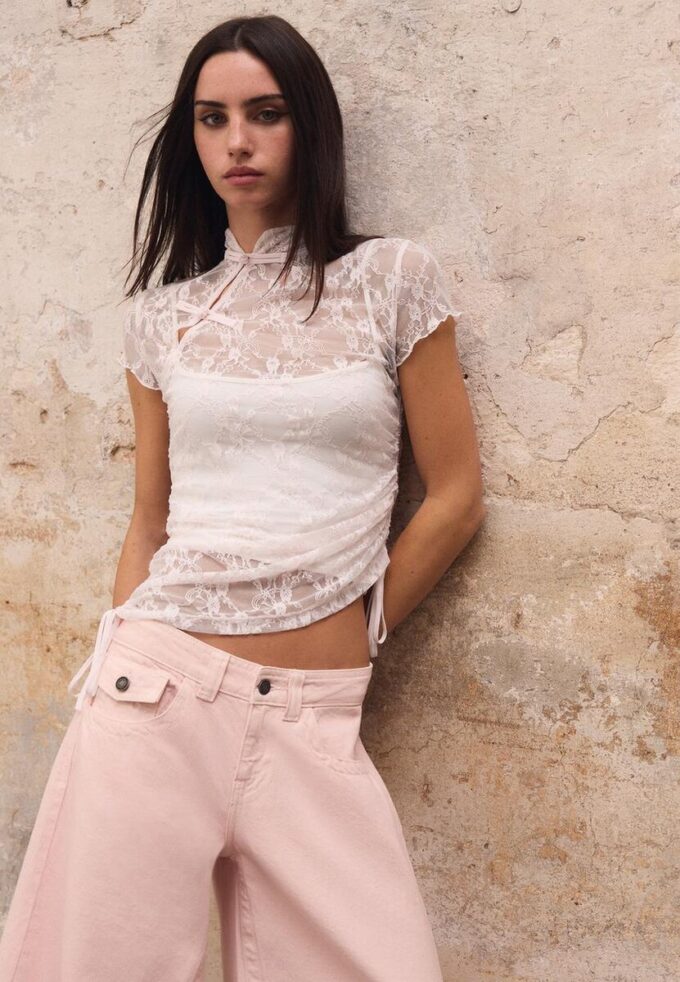 Tričko s krátkým rukávem ve stylu qipao