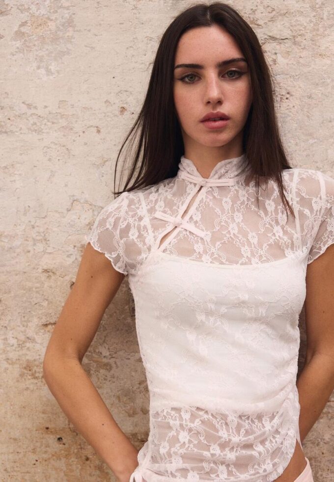 Tričko s krátkým rukávem ve stylu qipao