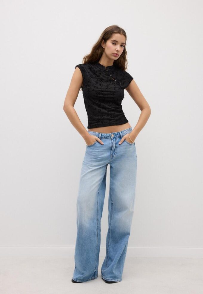 Tričko ve stylu qipao s flokovým potiskem