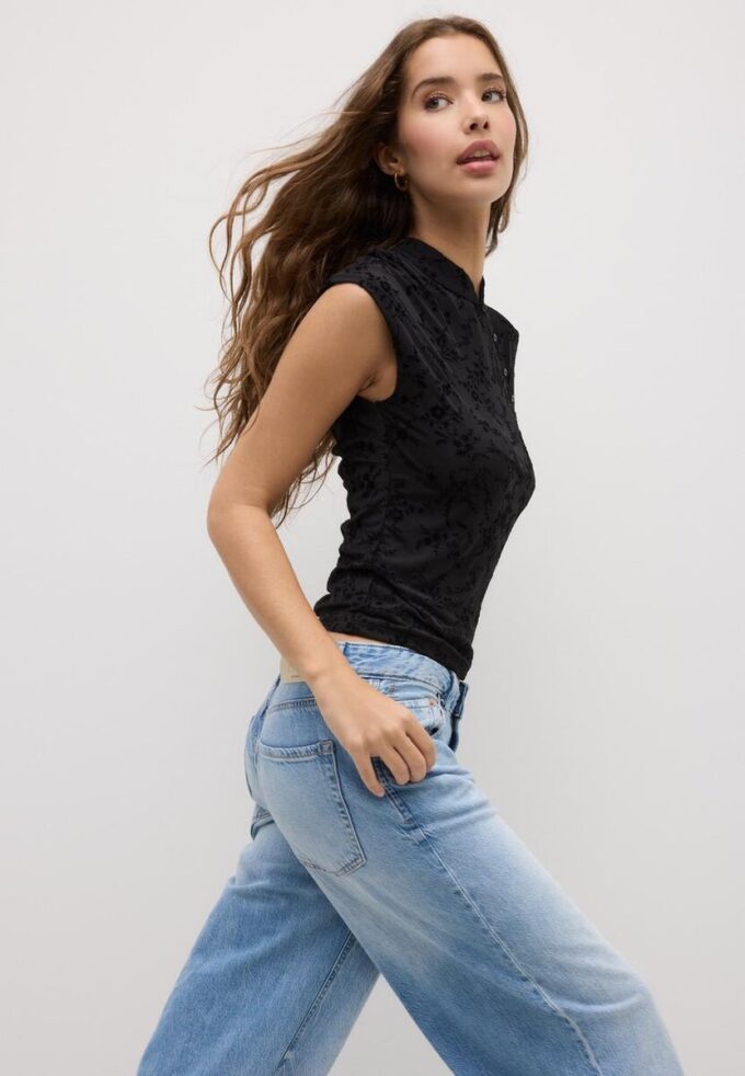 Tričko ve stylu qipao s flokovým potiskem