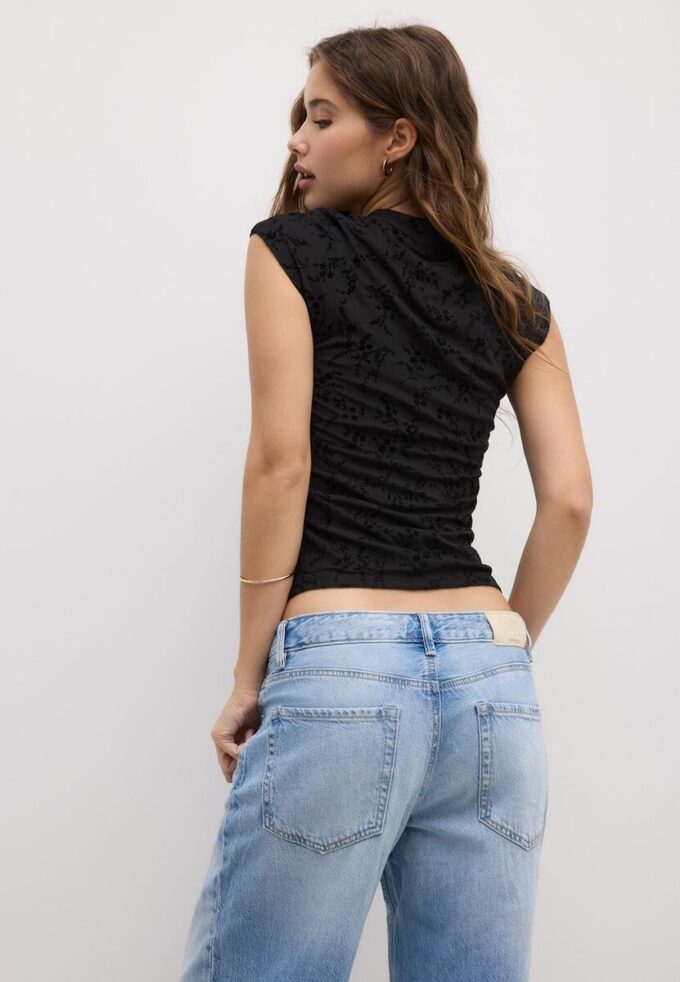 Tričko ve stylu qipao s flokovým potiskem