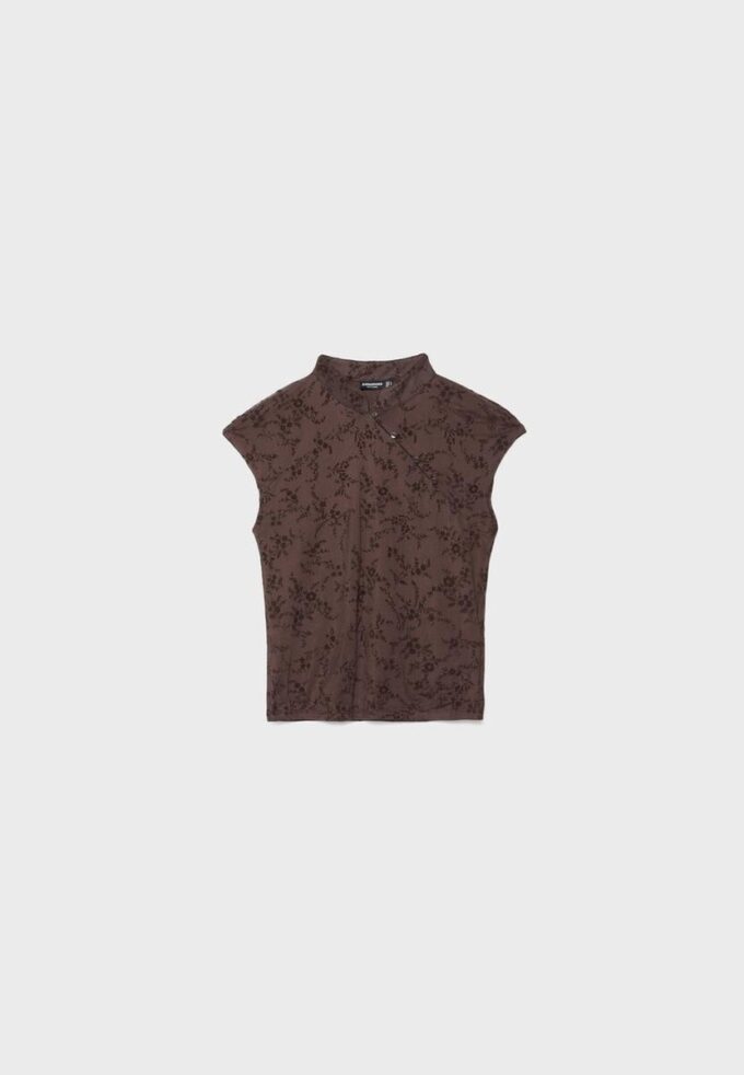 Tričko ve stylu qipao s flokovým potiskem