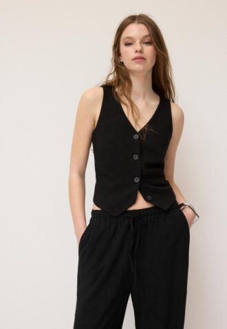 Vesta s knoflíky s lněným efektem