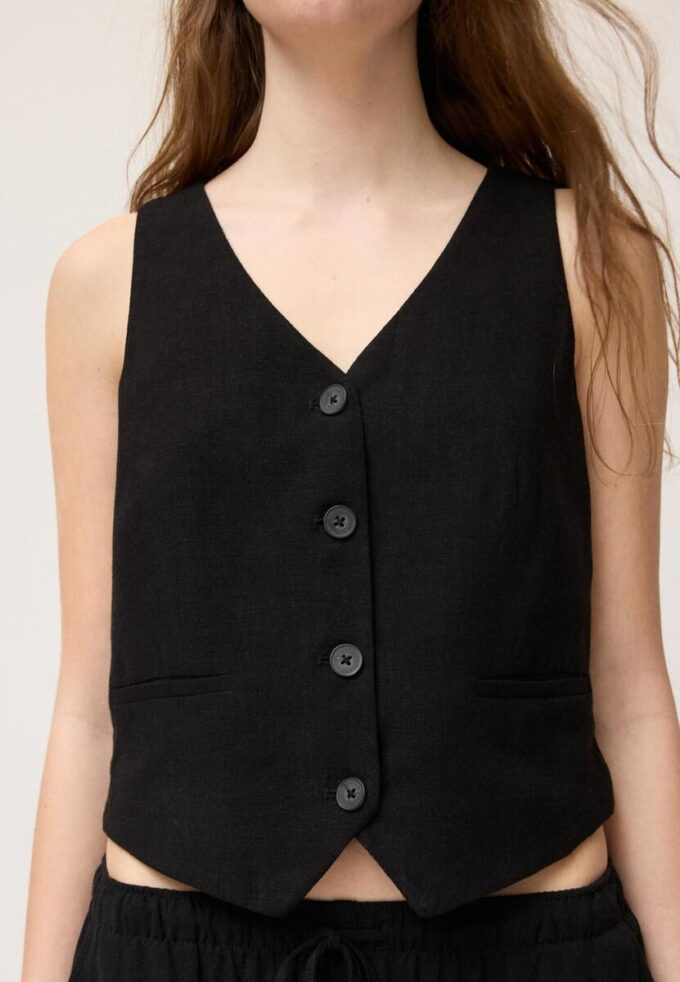 Vesta s knoflíky s lněným efektem Vesta s knoflíky s lněným efektem