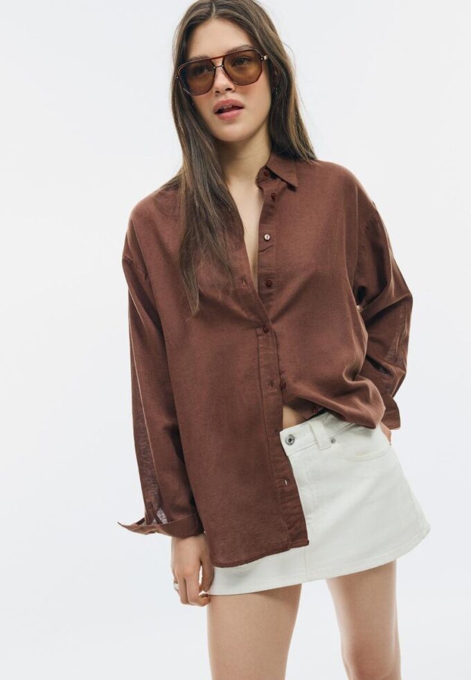 Vlající košile s lněným vzhledem Vlající košile s lněným vzhledem