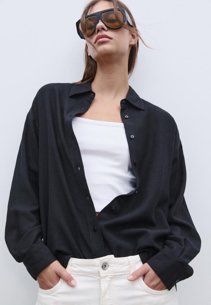 Vlající košile s lněným vzhledem Vlající košile s lněným vzhledem