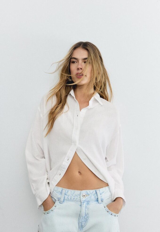 Vlající košile s lněným vzhledem Vlající košile s lněným vzhledem