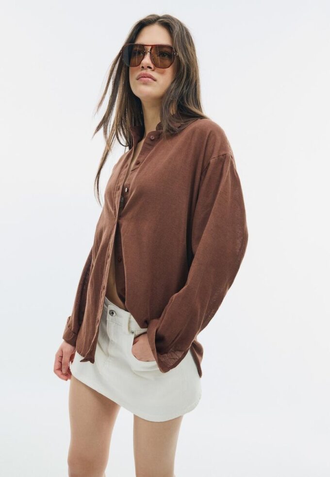 Vlající košile s lněným vzhledem Vlající košile s lněným vzhledem