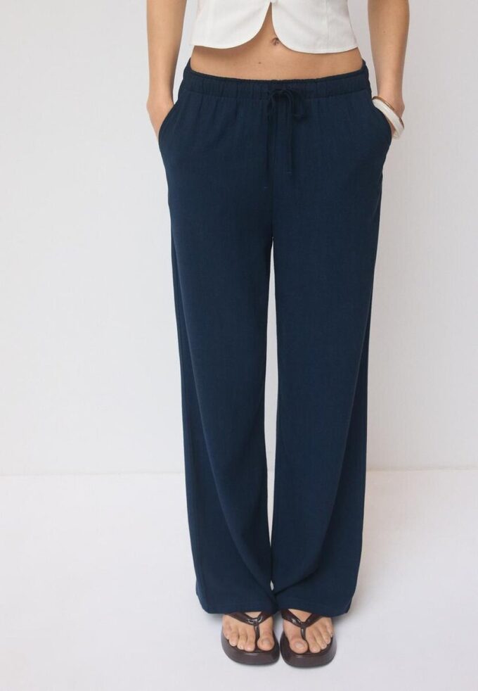 Volné kalhoty s efektem lnu