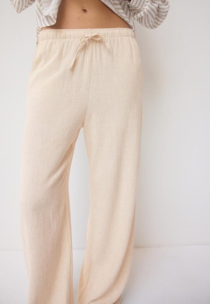 Volné kalhoty s efektem lnu Volné kalhoty s efektem lnu
