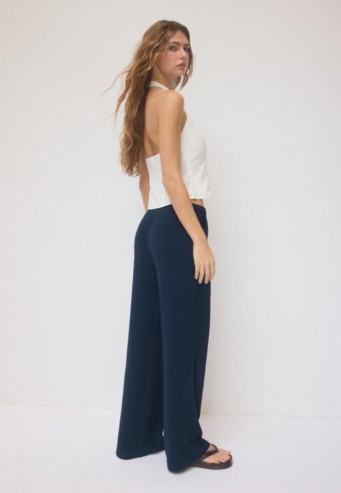 Volné kalhoty s efektem lnu