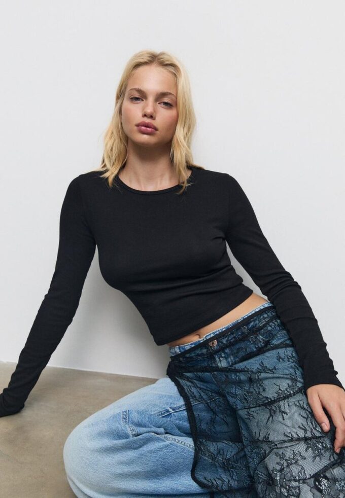 Základní bavlněné tričko s dlouhým rukávem