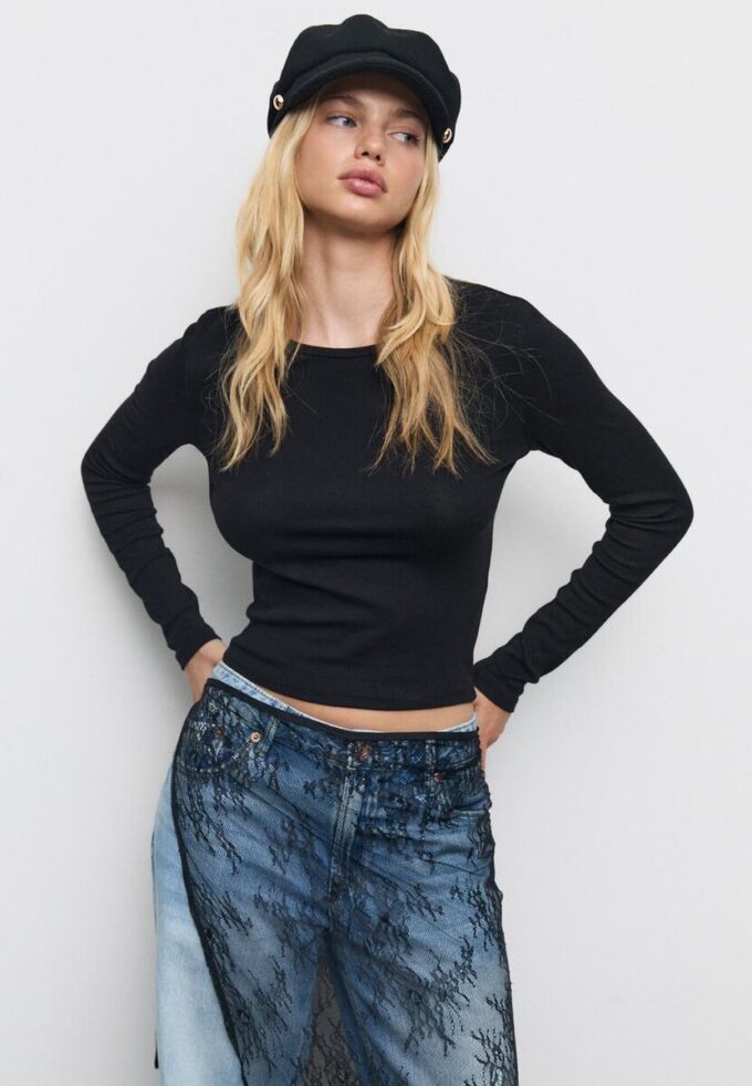 Základní bavlněné tričko s dlouhým rukávem