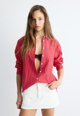 Základní pruhovaná popelínová košile s kapsou