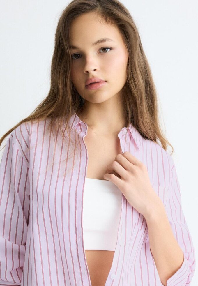 Základní pruhovaná popelínová košile s kapsou