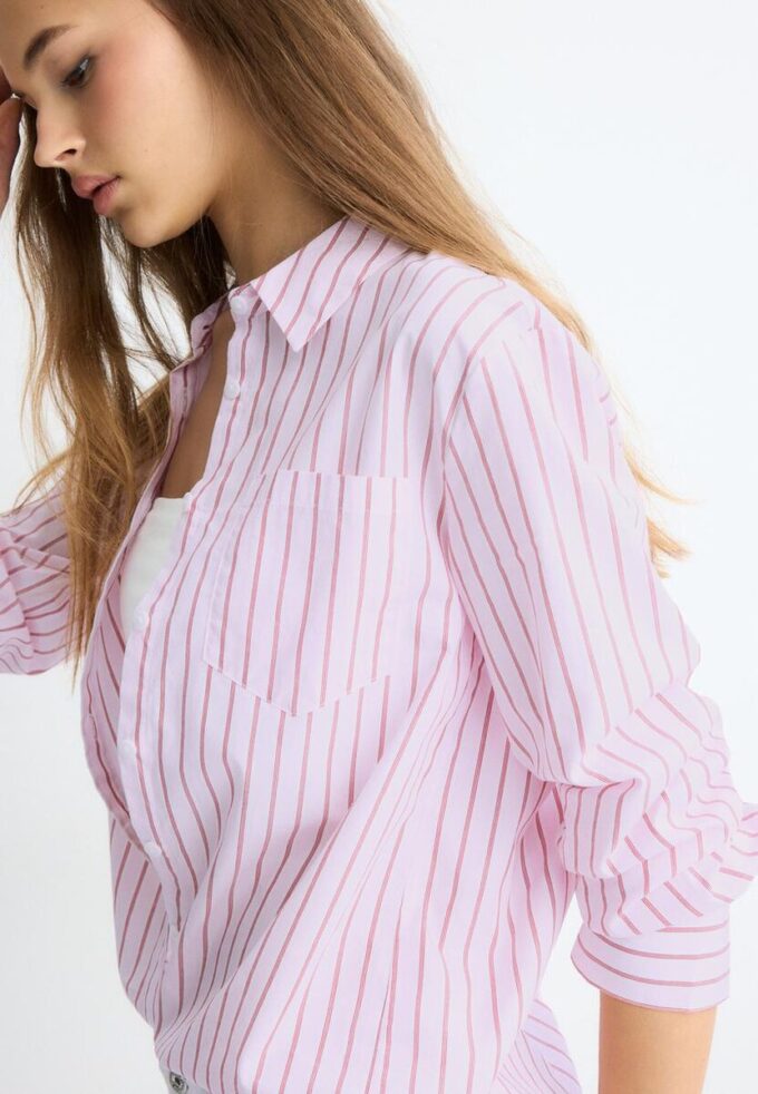 Základní pruhovaná popelínová košile s kapsou