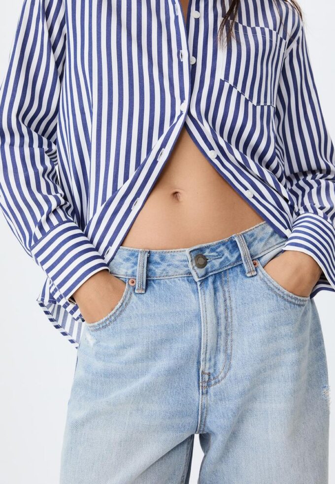 Základní pruhovaná popelínová košile s kapsou